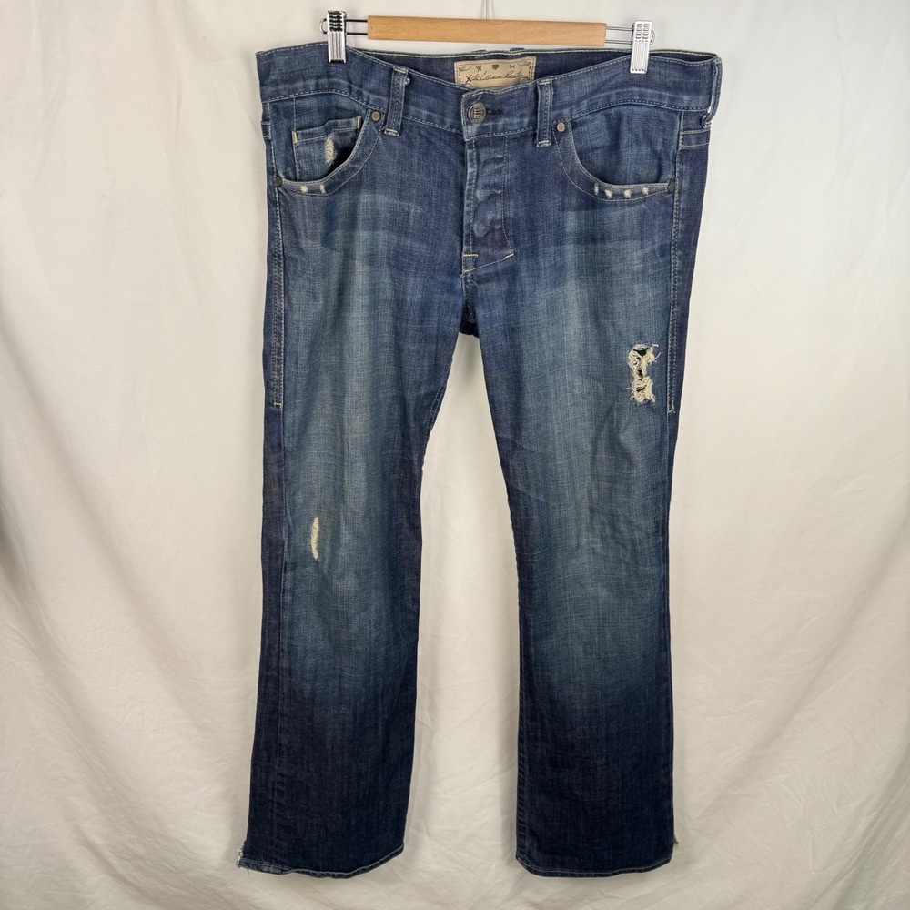 William Rast Men's Billy Flare Jeans Size 34x33 Distressed Medium Wash Bootcut